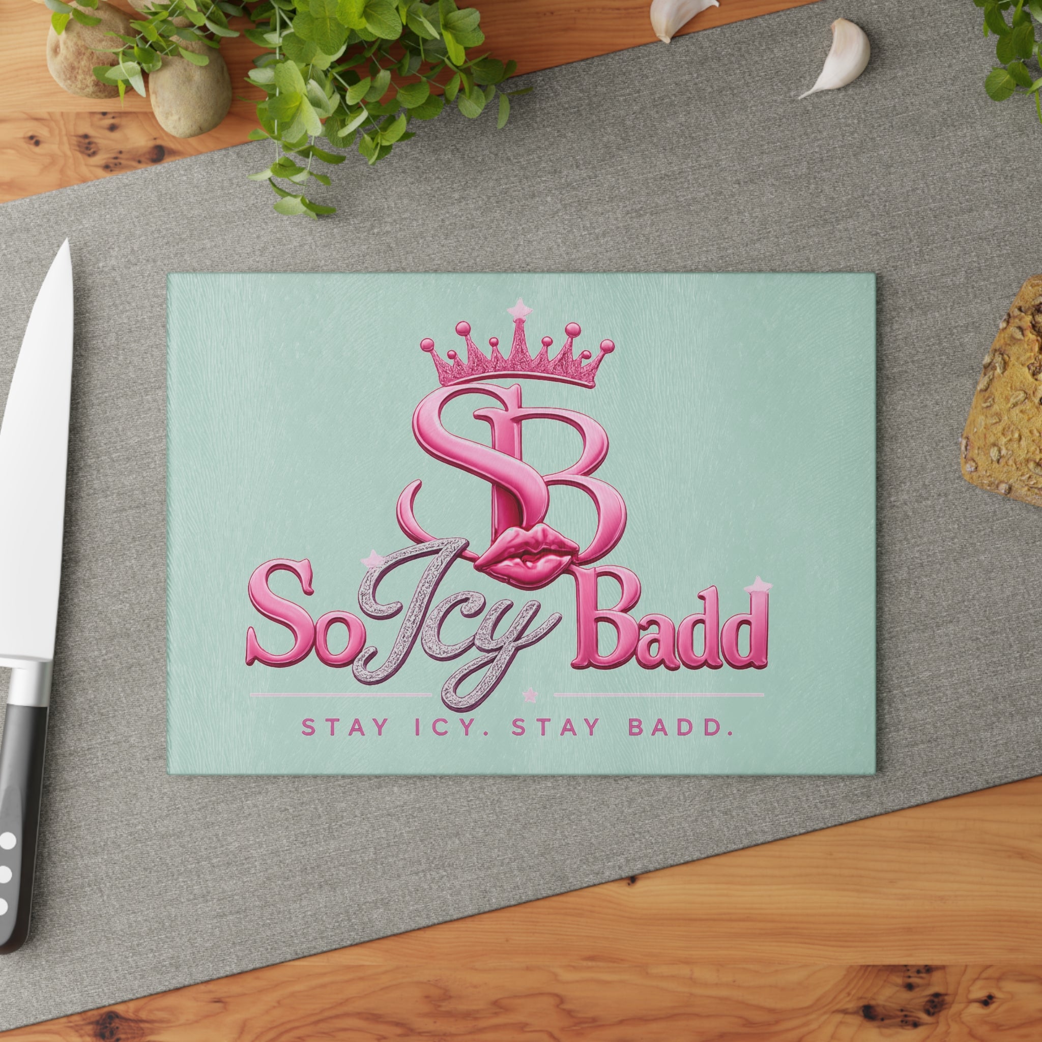 SoIcyBadd Luxury Glass Cutting Board – Stay Icy Stay Badd Kitchen Decor